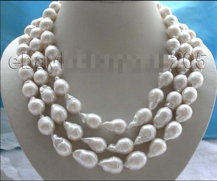 

20" 3rows Natural 20mm White Reborn keshi Pearl Necklace lapis clasp #f1373! AAA