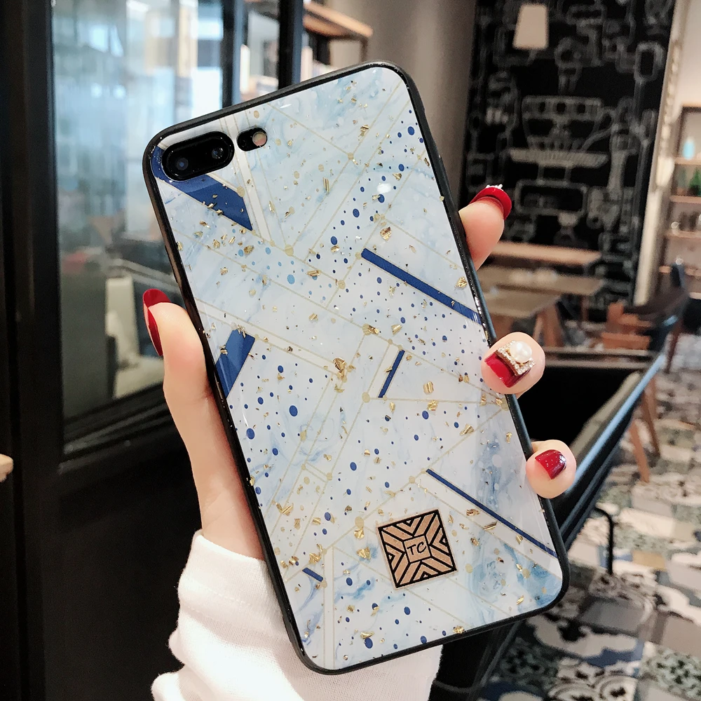 Gold Foil Cherry Blossoms Bling Phone Case For iPhone X XS Max XR Soft TPU Geometry Cover For iPhone 7 8 6 6s Plus Glitter Case (2)