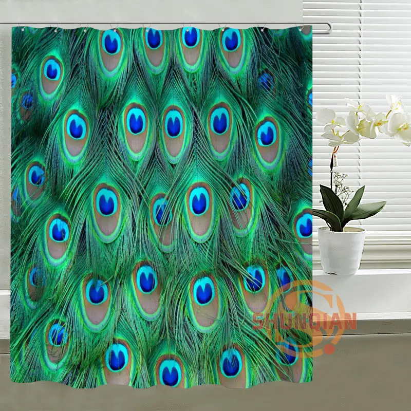 BBS Vintage Peacock Bird Feathers Shower Curtain Custom Fabric Curtains