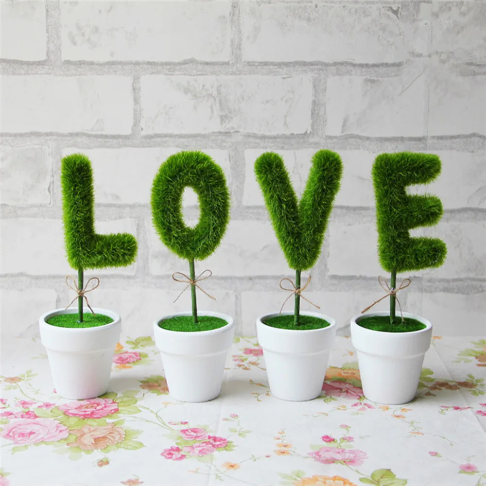 

exquisite household products Home New 4Pcs LOVE Simulation Plant Pot Gift Artificial Flower Plant Home Decor Art Decoration