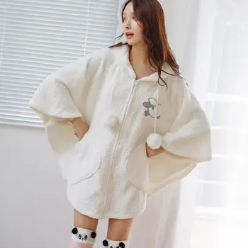 

Cute embroidery women hooded sleep clothes 2019 autumn new cloak Fleece warm female Nightgowns girl home clothes gx1257