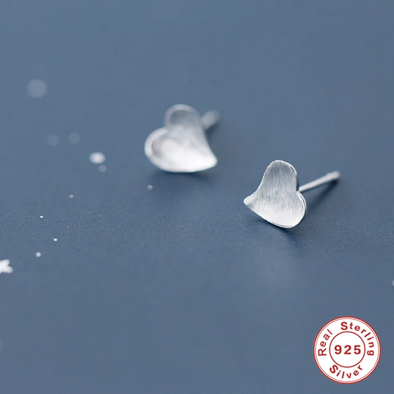 Carino Spazzolato Cuore Orecchini Con Perno Reale Dell'Argento Sterlina 925 S Per Le Donne Minimalista Orecchini Gioielli Orecchini Argento 925