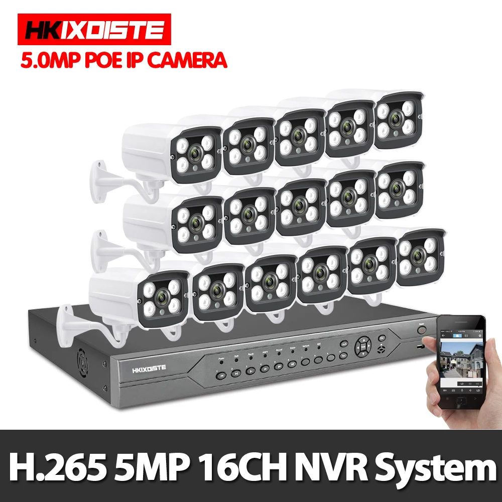 

5MP 16CH Surveillance System 5.0MP POE IP Security Camera 16CH CCTV POE NVR Kit Video Surveillance iPhone Android Remote View