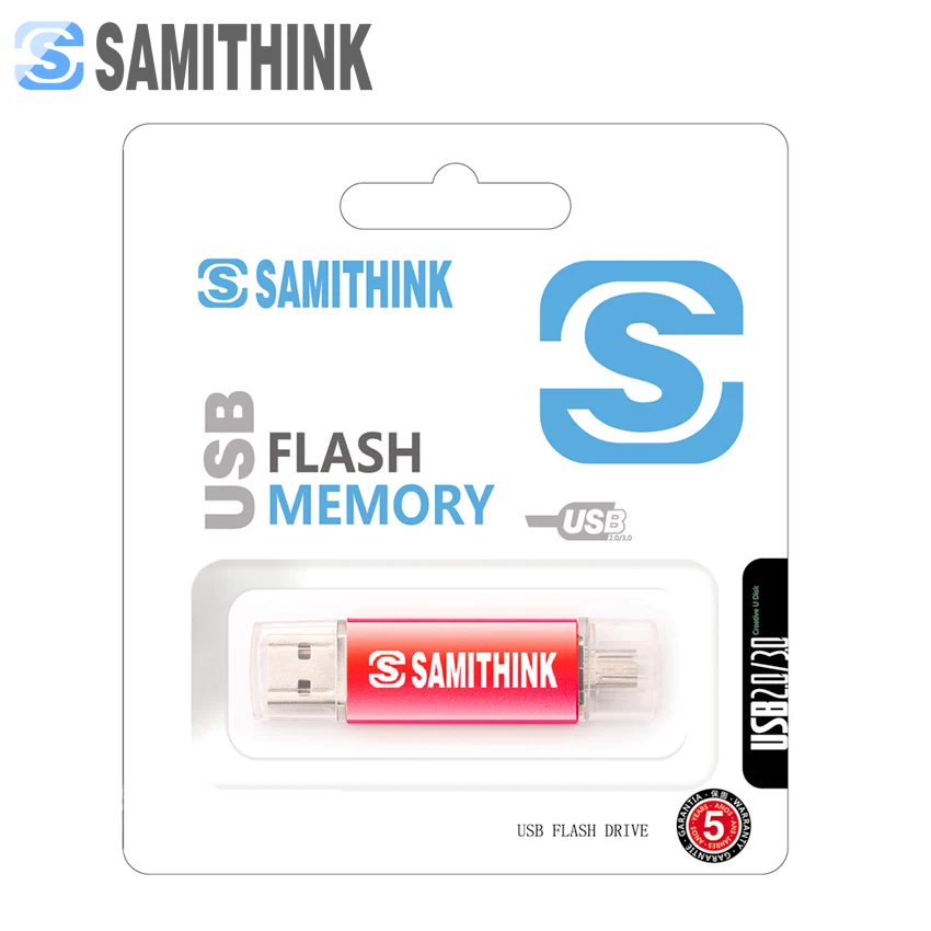 SAMITHINK OTG USB флэш-накопитель высокоскоростной USB 2,0 портативный флэш-накопитель для всех Android Мобильный USB флэш-диск 64 ГБ 32 ГБ 16 ГБ 8 ГБ 4 ГБ - Цвет: Красный