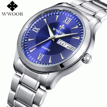 

New Luxury Brand Date Day Men's Watch Men Waterproof Mens Watches Stainless Steel Business Clock Quartz Wristwatch Montre Homme