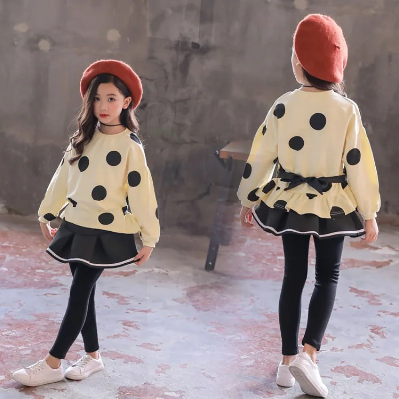 

Sodawn Autumn Girls Clothes Set 2018 New Fashion Children's Clothes Dot Cotton Top + Dress Pants 2PCS Kids Clothing Girls Suit