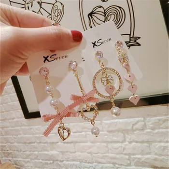 

Korean Dangle Drop Earrings Kawaii Long Pink Women Wholesale Cute Heart Bow Knot Bohemia Female Fashion JewelryParty