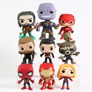 

Marvel DC Aquaman Thanos Flash Thor Ant Man Spiderman Iron Man Captain Marvel Action Figure Model Kids Toys Doll Gift 9pcs/set