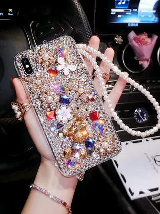 DIY роскошный блестящий чехол для телефона с кристаллами и бриллиантами медведем