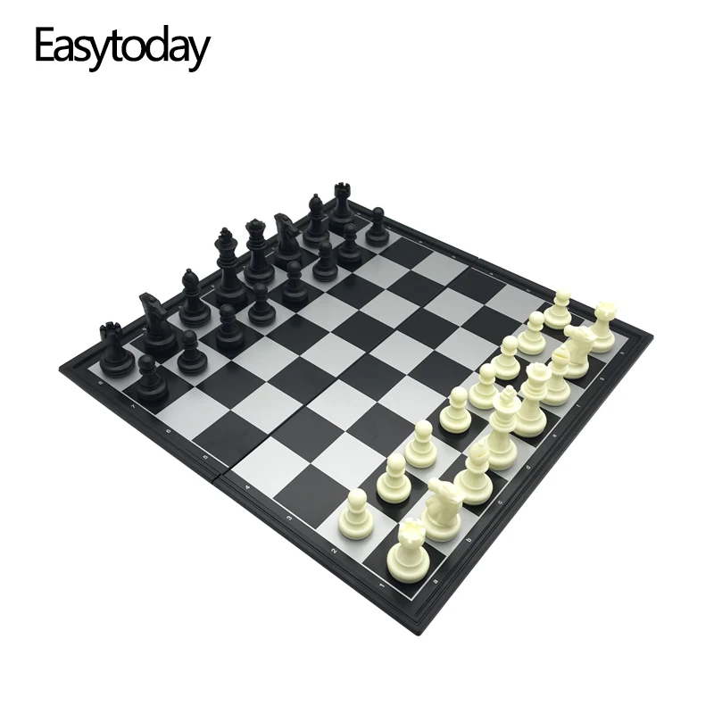 Easytoday Plastic Chess Games Set Magnetic Plastic Checkers Pieces Folding Chessboard Table Entertainment Game Gift