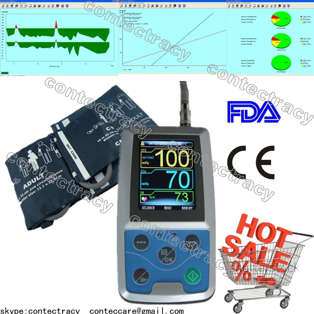 CE FDA 24 h NIBP холтеровское амбулаторно крови Давление монитор Сфигмоманометр, 3 манжеты