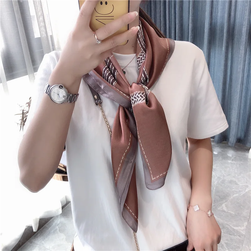 70*70cm Design NEW horse chain printed Fashionable Women Girls Neckerchief Scarf Fake Silk Wraps Elegant Head Neck Hair Tie Band