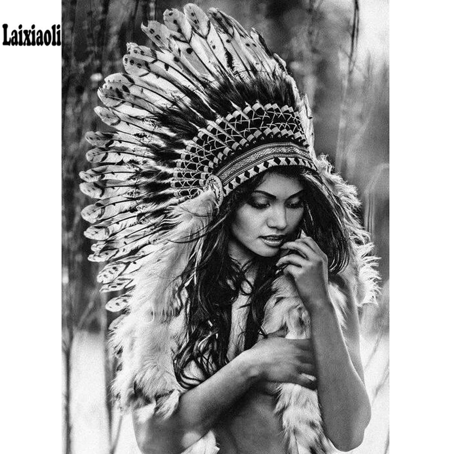 5d diy Diamond Painting Cross Stitch Embroidery Beautiful Indian girl full Rhinestone Mosaic home Decor white black arts