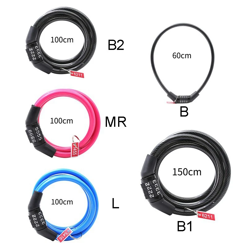 4-разрядный пароль велосипедный кодовый замок горный велосипед Портативный безопасности Противоугонная кабель Блокировка стальной проволоки замок для велосипеда Запчасти