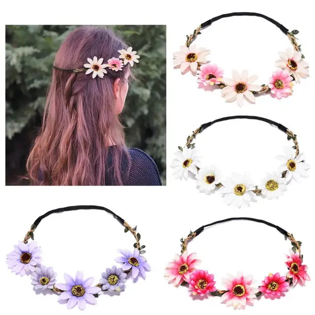 Us 1 13 53 Off M Mism Sunflower Headband Crown Woman Bridal Hair Flowers Girls Headband Artificial Sunflower Wreath Hair Accessories Garland In