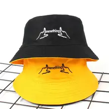 Двухсторонняя Двусторонняя черная желтая Панама, шапка в стиле хип-хоп, с вышивкой на пальце, шапки Bob, Пляжная Панама, шляпа для лета