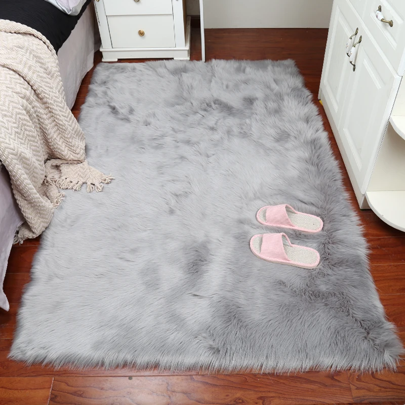 

Artificial Wool Carpet Rectangle/Square garnish Faux Mat Seat Pad Plain Skin Fur Plain Fluffy Area Rugs Washable Home Textile