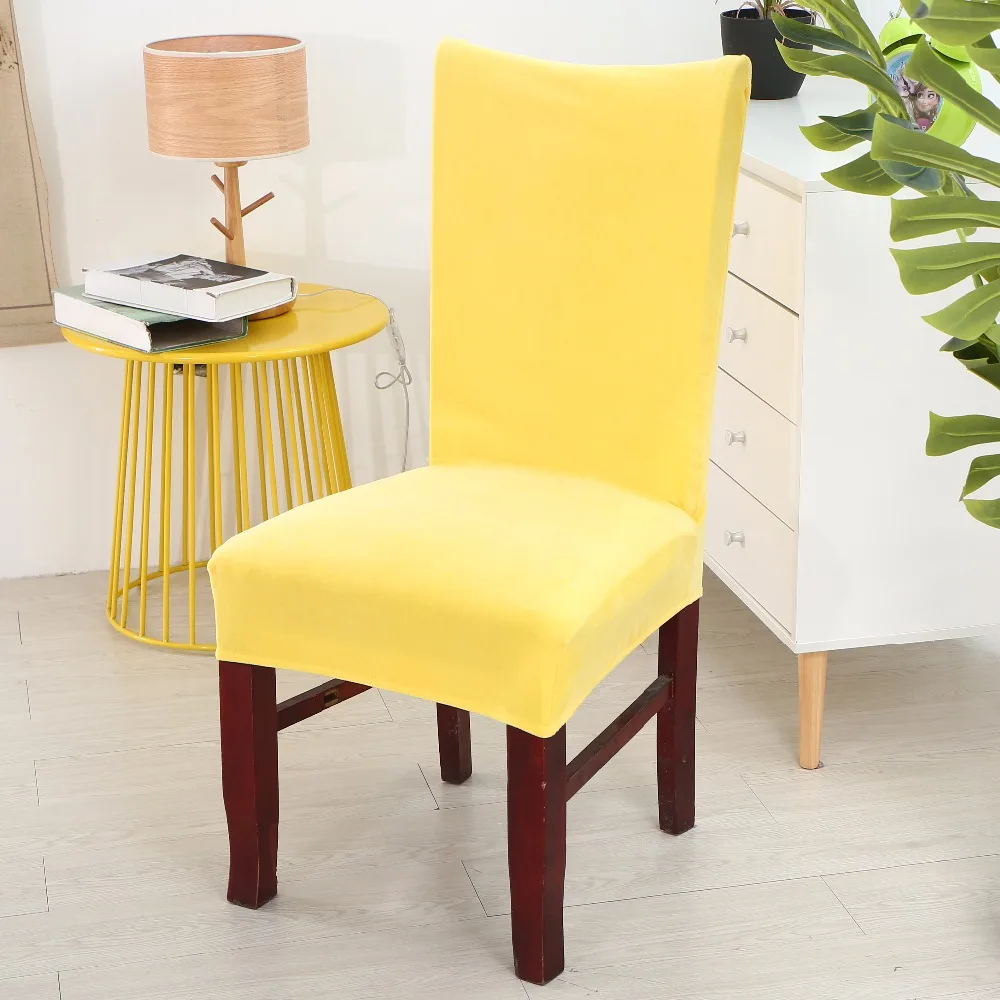 

Solid Color Spandex Elastic Dining Chair Protective Case Soft Flannel Removable Stretch Chair Slipcover Covers Home Decor