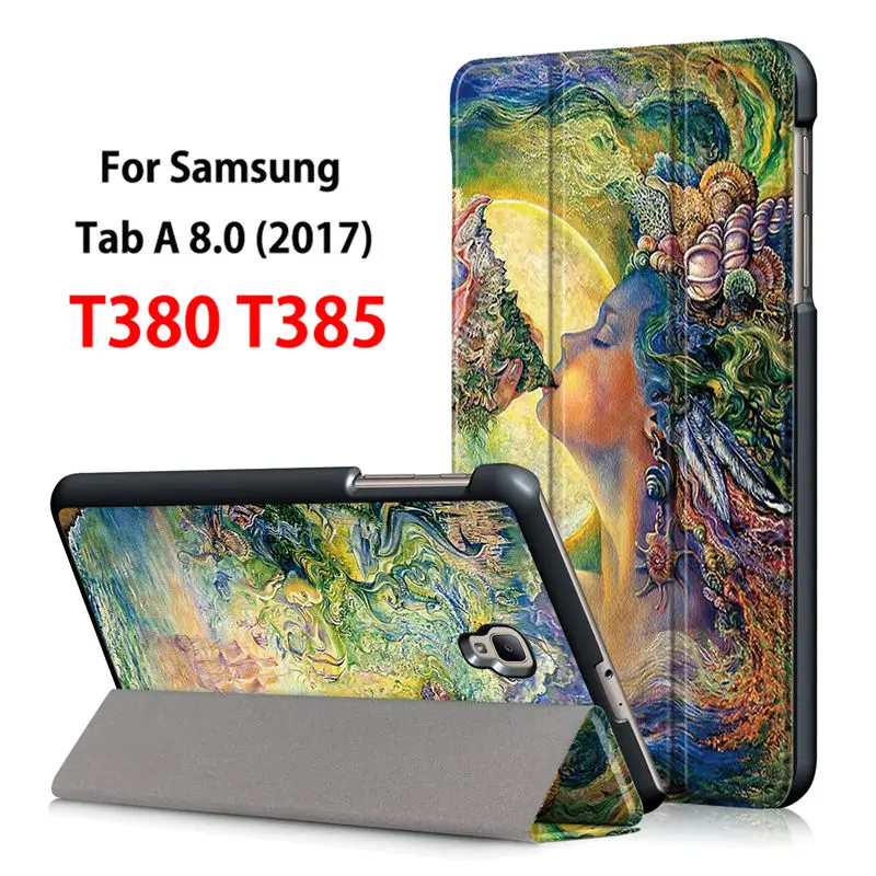 Ультратонкий Магнитный чехол для samsung Galaxy Tab A 8,0 T380 T385 8,0 дюймов, умный чехол, чехол для планшета из искусственной кожи+ пленка+ ручка - Цвет: D018