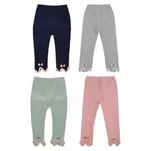 Милые леггинсы с бантом для маленьких девочек модные вязаные теплые хлопковые штаны осенне-весенние штаны в Вертикальную Полоску с кисточками От 6 месяцев до 4 лет