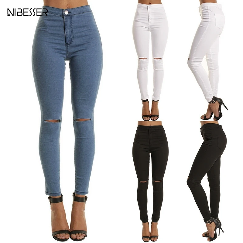 NIBESSER Casual Skinny Jeans For Women Hole Vintage Girls