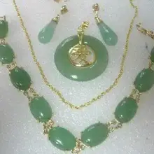 Подлинное ожерелье нефрита, браслет, серьги набор 17"