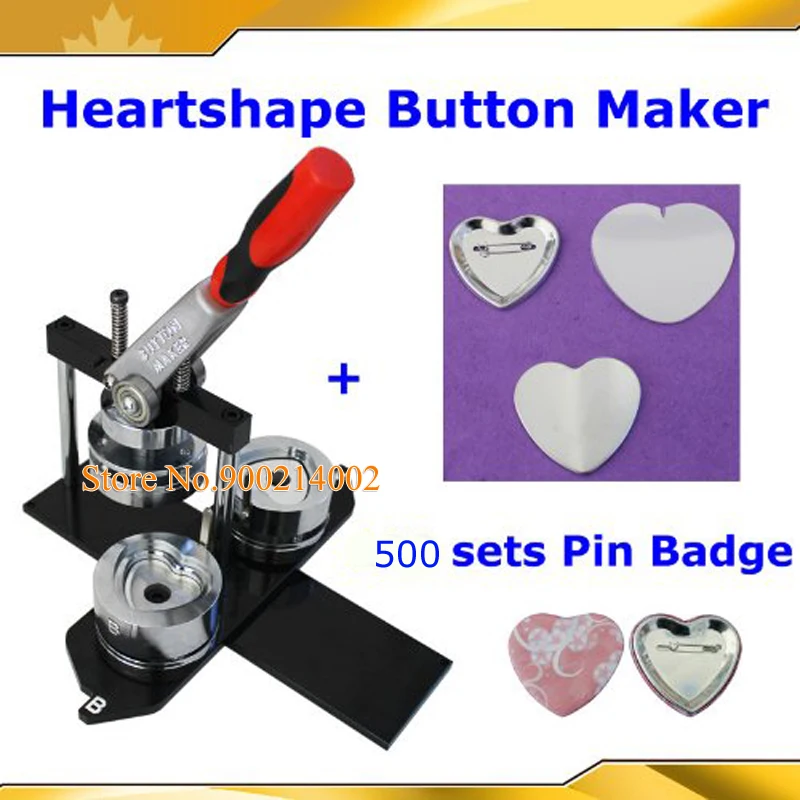 Badge Button Maker Kit Pro N3 Heart Shape 57x52mm Interchangeable Die Mould +500 Sets Metal Pinback Supply