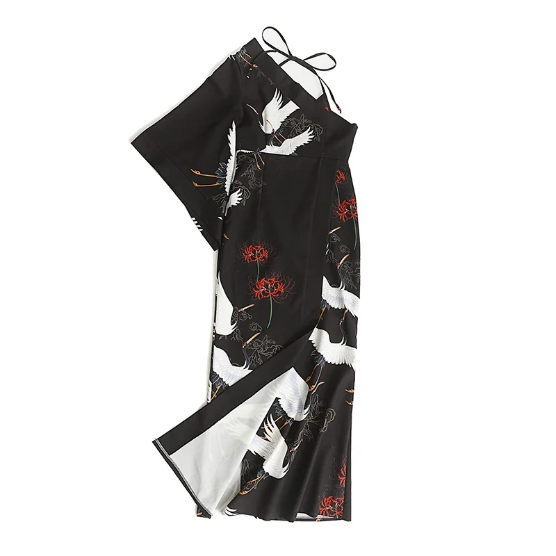 Женский Асимметричный костюм Geisha Obi Yukata винтажное платье Kimonos с красным краном