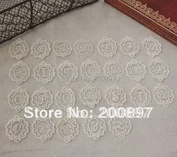 

Wholesale handmade water soluble 26 letters cloth patch 3*3.5cm Beige color DIY lace decoration letter 3sets/lot