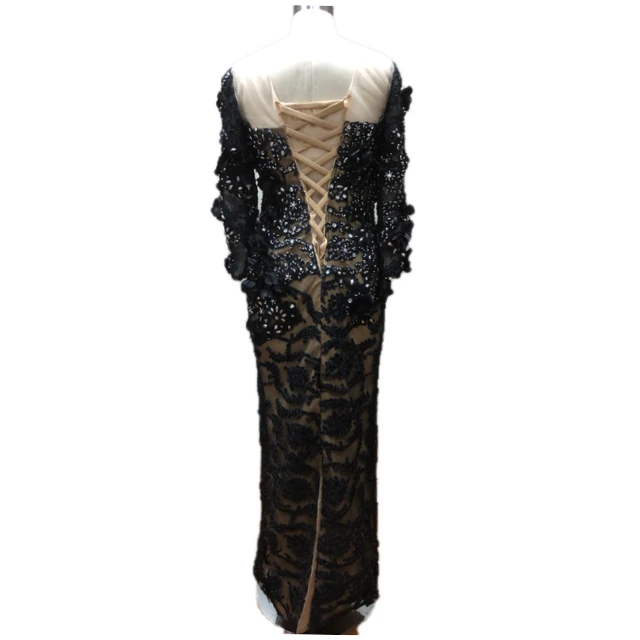 Роскошные кружевные аппликации с кристаллами vestido de festa длинное черное вечернее бальное платье в виде русалки длиной до пола Торжественное платье