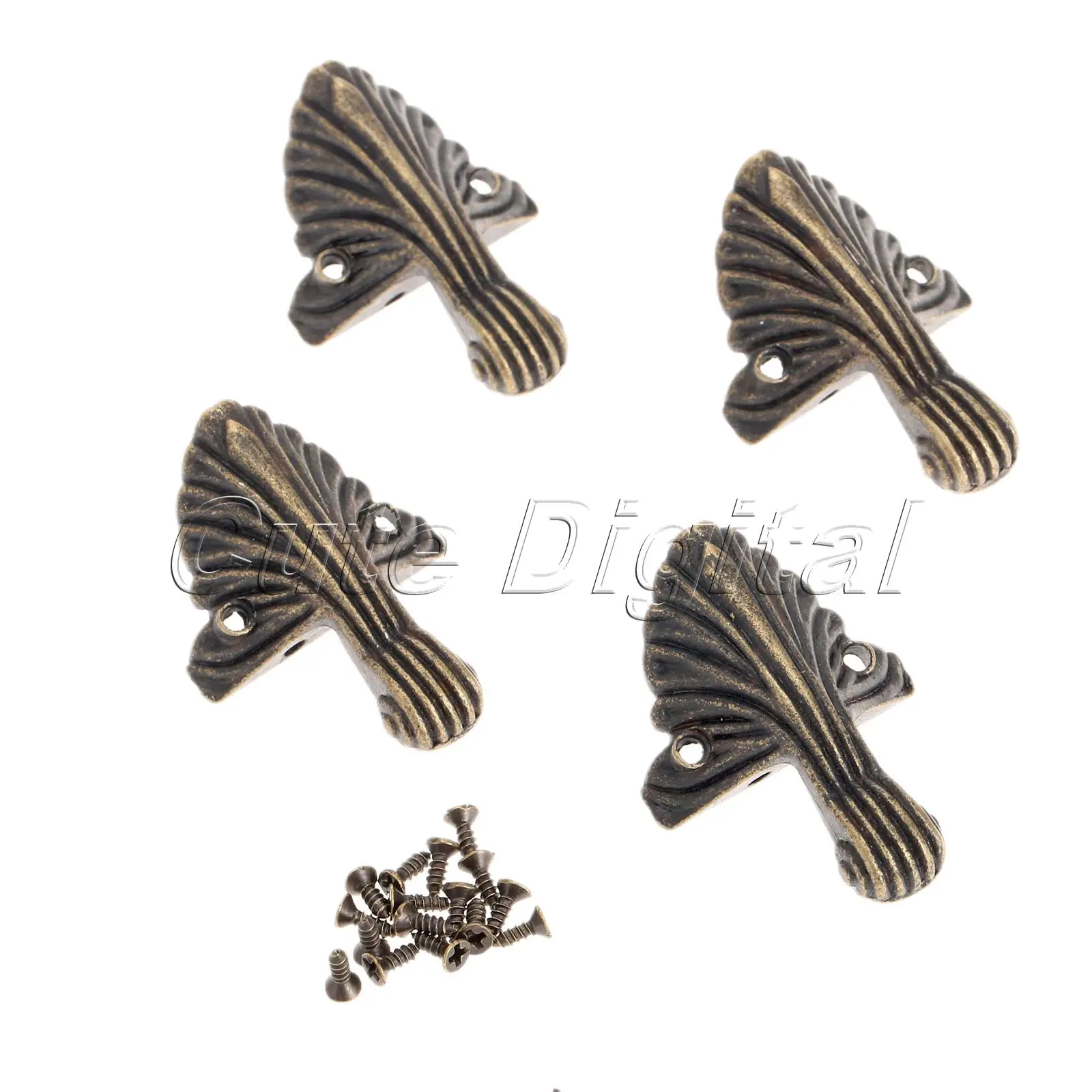 4PCS 32x15x44mm Vintage Brass Wooden Box Corner Brackets Jewelry Gift Box Wood Case Decorative Feet Leg Corner Protectors +Srews