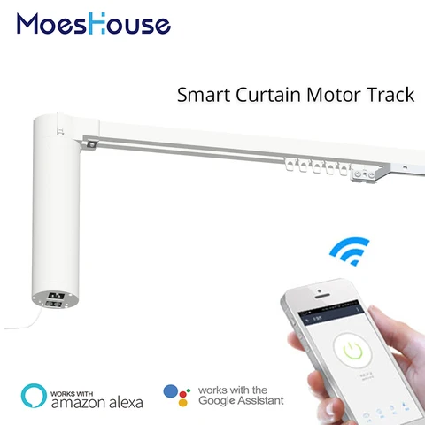 Sistema de Trilha do Motor Wifi Inteligente Cortina Automática Casa Motorizada Vida App Controle Remoto Funciona Alexa Eco Google