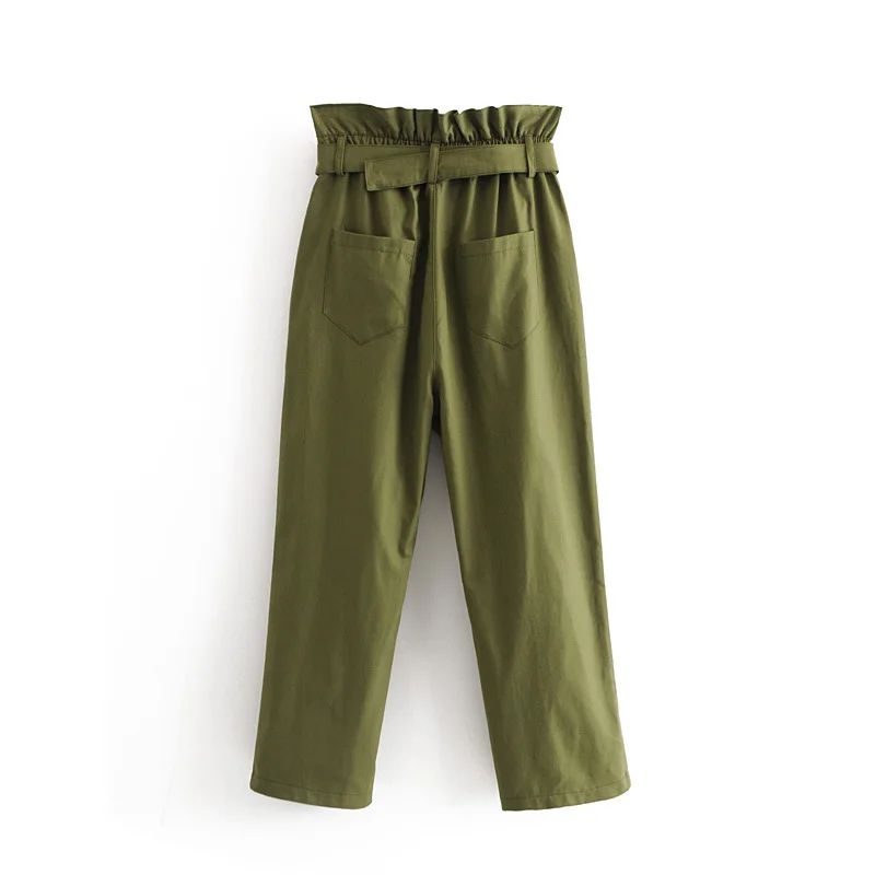 

2019 Women Solid Color Pleated Elastic Waist Double Pockets Pants Ladies Elegant Match All trousers