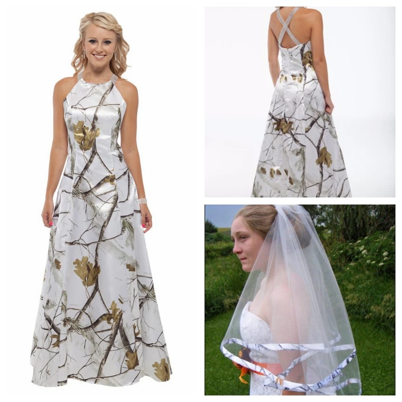 Beautiful A Line Camo Wedding Dress White Real Tree