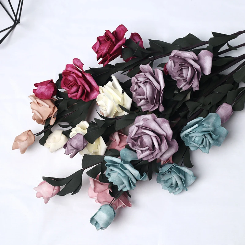 10PCS 5 Heads Artificial PE Rose Flower Fake Flowers Bouquet for Wedding Party Xmas Home Table Decoration 69CM Rose Flowers