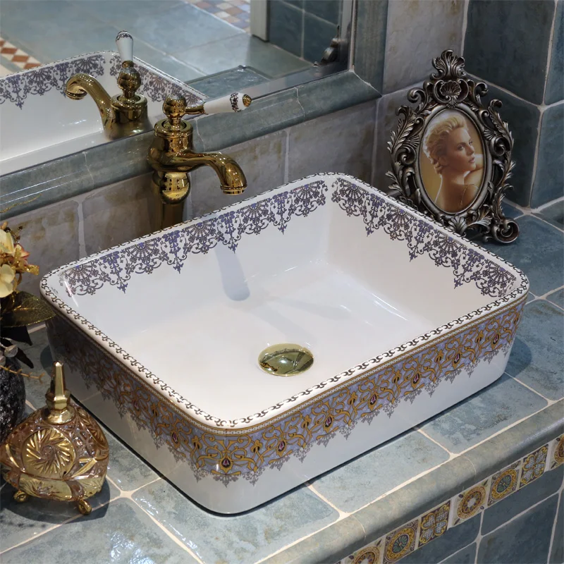 

Porcelain Bathroom ceramic counter top sink Rectangular wash basin popular in europe art basin lavabo sinks