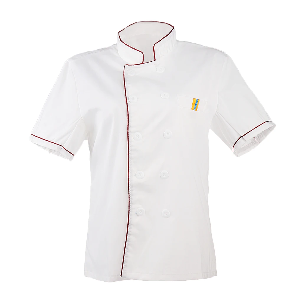 

2 Colors Wholesale Unisex Kitchen Chef Uniform Bakery Food Service Short Sleeve Breathable Cook Wear Chef Jacket Coat