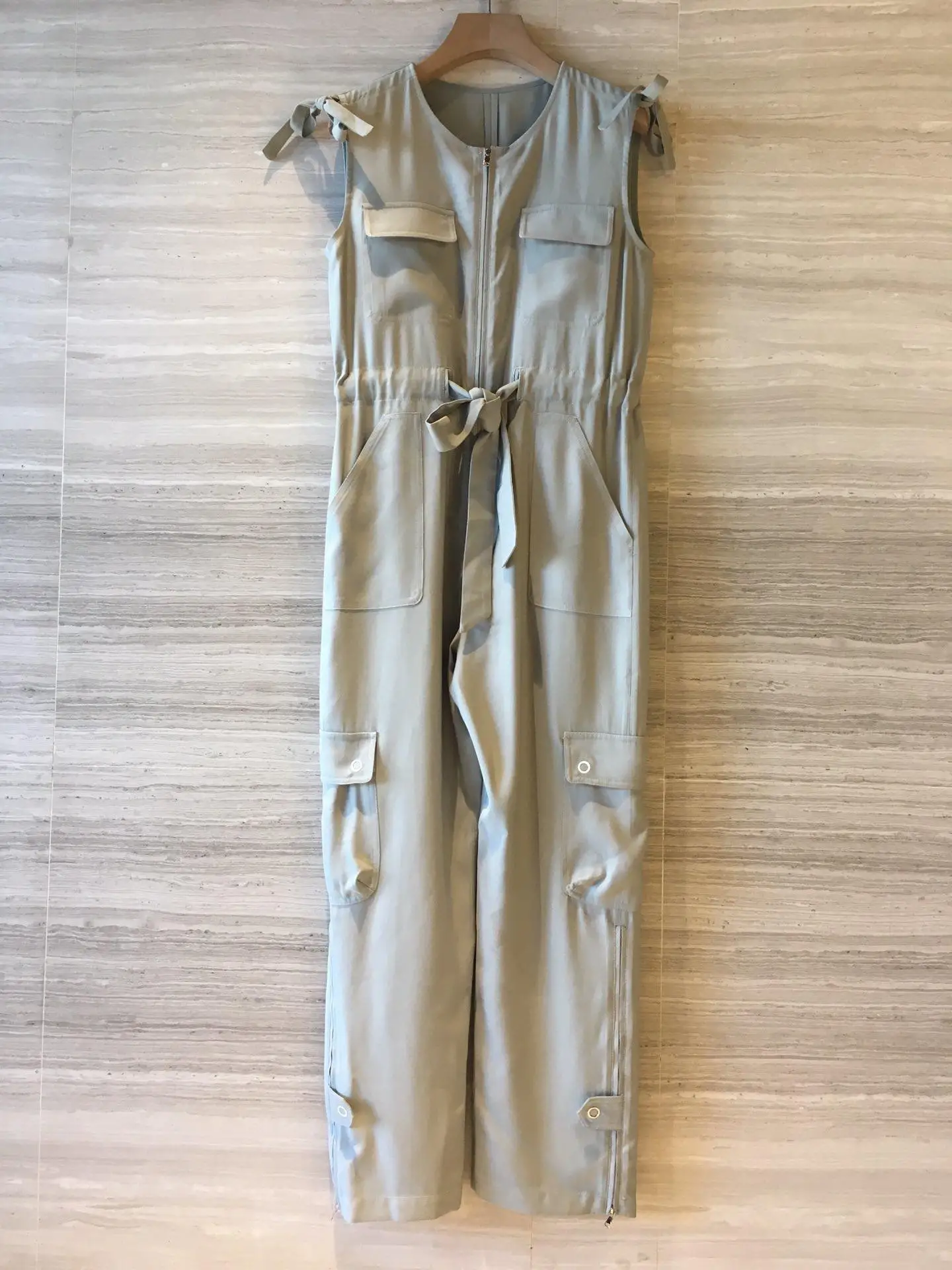 

2019 ladies fashion loose tie waist tooling jumpsuit 0723