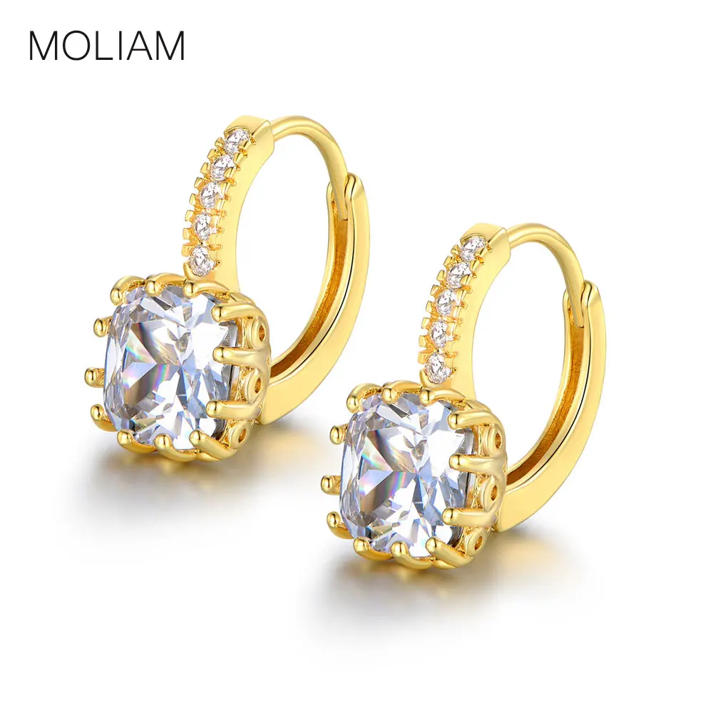 MOLIAM Brand Earing Ladies Pure Gold Color Earrings for Women AAA Cubic
