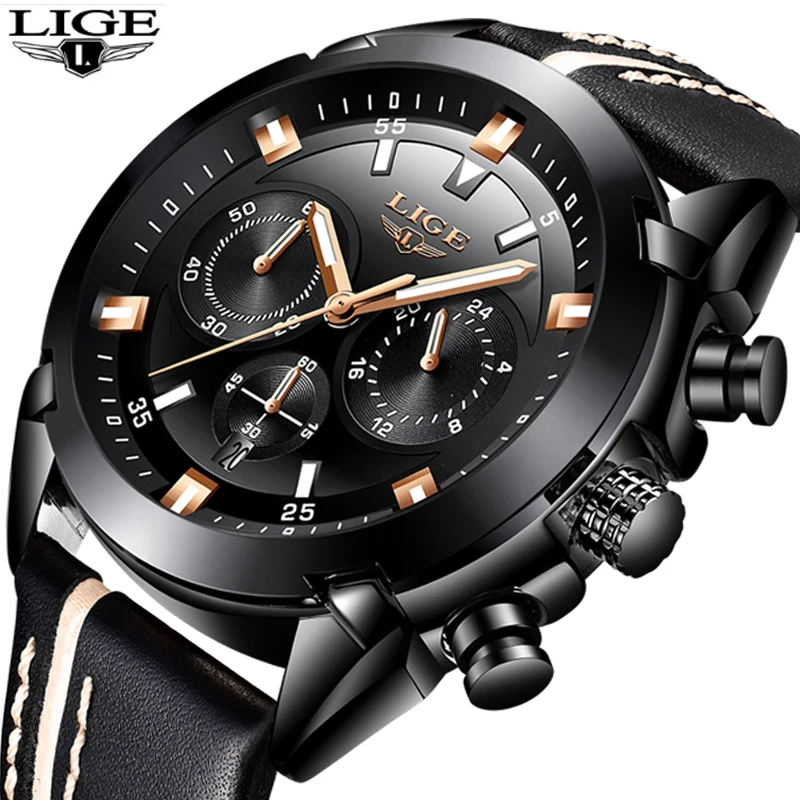 

Relogio Masculino LIGE Mens Watches Top Brand Luxury Men's Fashion Business Watch Mens Waterproof Quartz Watch Men's Black Watch