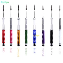 50 шт./партия-Алмазный кристалл дизайн емкостный Стилус Выдвижной стилус-ручка для мобильного телефона с пылезащитной вилкой