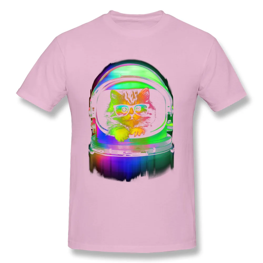 Tops Shirts Cool kitten on the helmet T Shirts Summer Fall Funky Summer Short Sleeve 100% Cotton Crew Neck Men's T Shirts Summer Cool kitten on the helmet pink