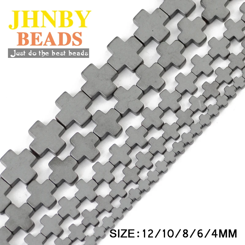 

JHNBY Cross Matte Black Hematite 4/6/8/10/12MM Natural Stone magnetite ore Loose bracelet beads for Jewelry Making DIY Findings