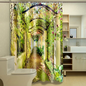 

New 3D Shower Curtains Shade Corridor Pattern Waterproof Fabric Bathroom Curtains Washable Bath Curtain Bathroom Products Hooks
