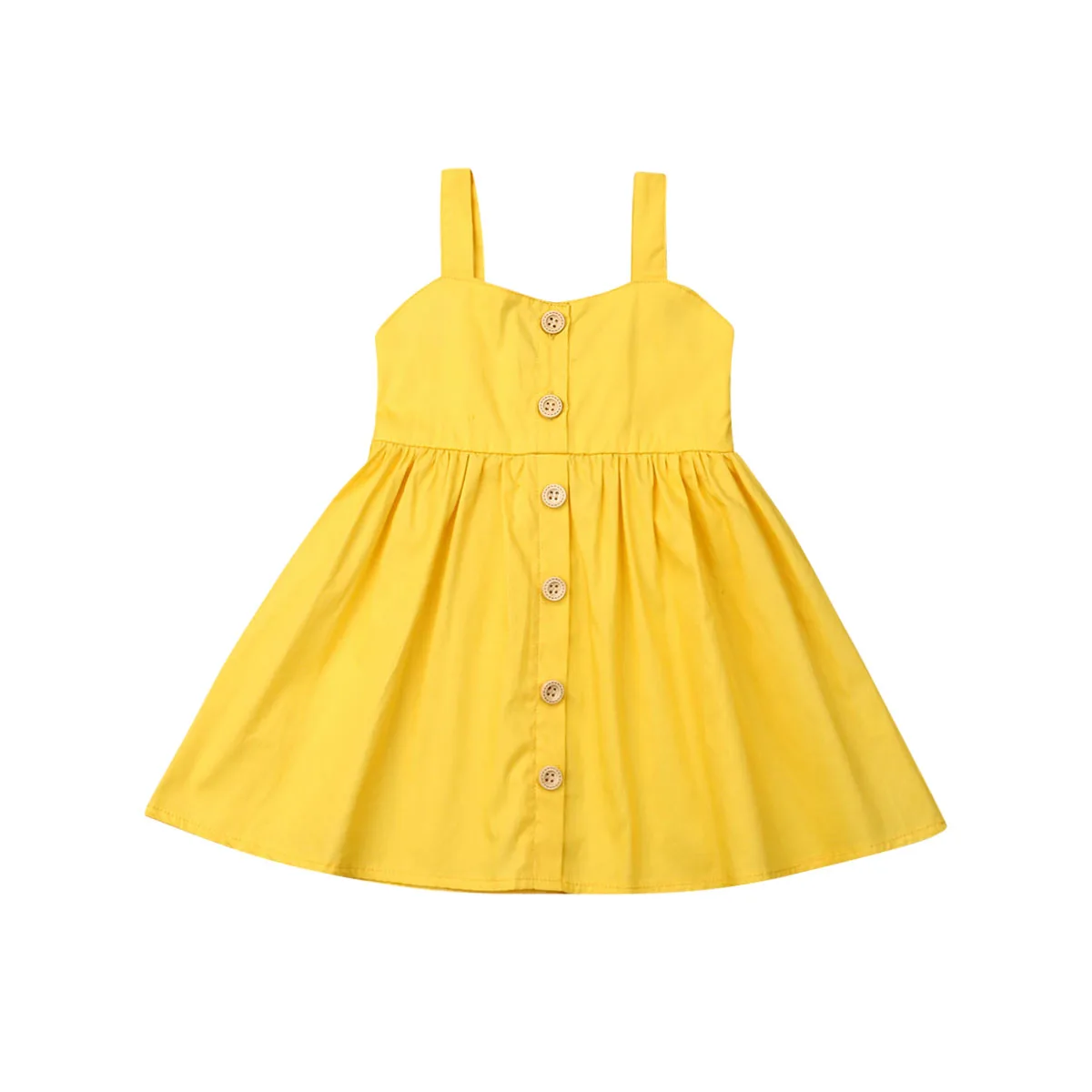 

Yellow Toddler Girl Suspender Dress Summer kids Sleeveless Single Breasted A-line Ruffled Dresses