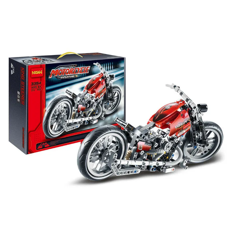 

378Pcs Decool 3354 Technic Motorcycle Exploiture Model Harley Vehicle Building Block Bricks Toy For Children Gift