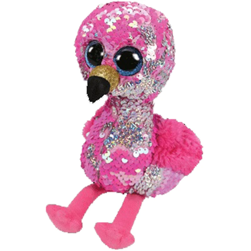 

Ty Beanie Boos Pinky The Pink Flamingo Plush Animal Toys Med Size Sequin 15cm