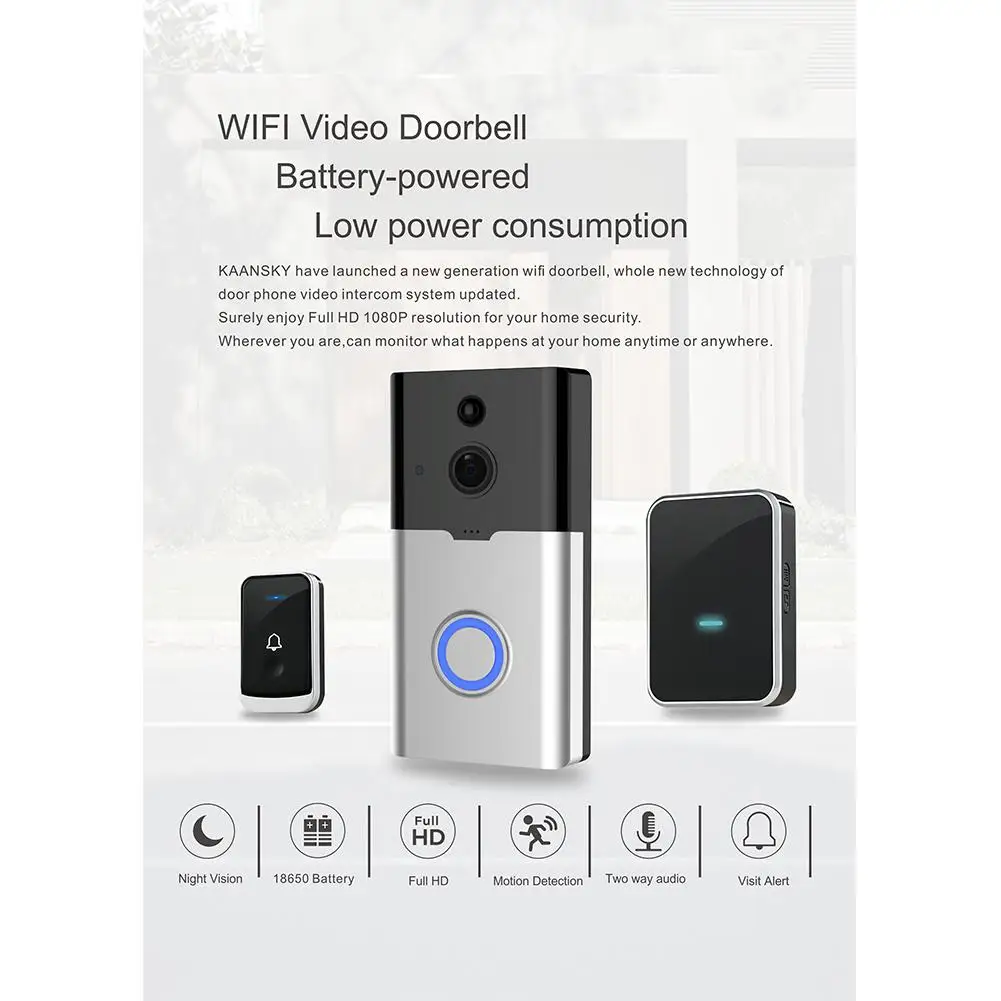 

K35 Doorbell Wireless Smart WiFi Audio Video Door Bell Remote Phone Intercom IR Night Vision R20