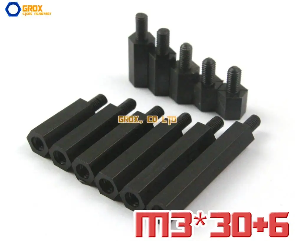 

100 шт., черная нейлоновая материнская плата M3 x 30 + 6 мм