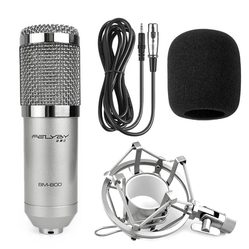 FELYBY Профессиональная студия вещания BM-800 Конденсаторный Микрофон Звук студия запись микрофоны+ амортизатор держатель - Цвет: Standard Gray